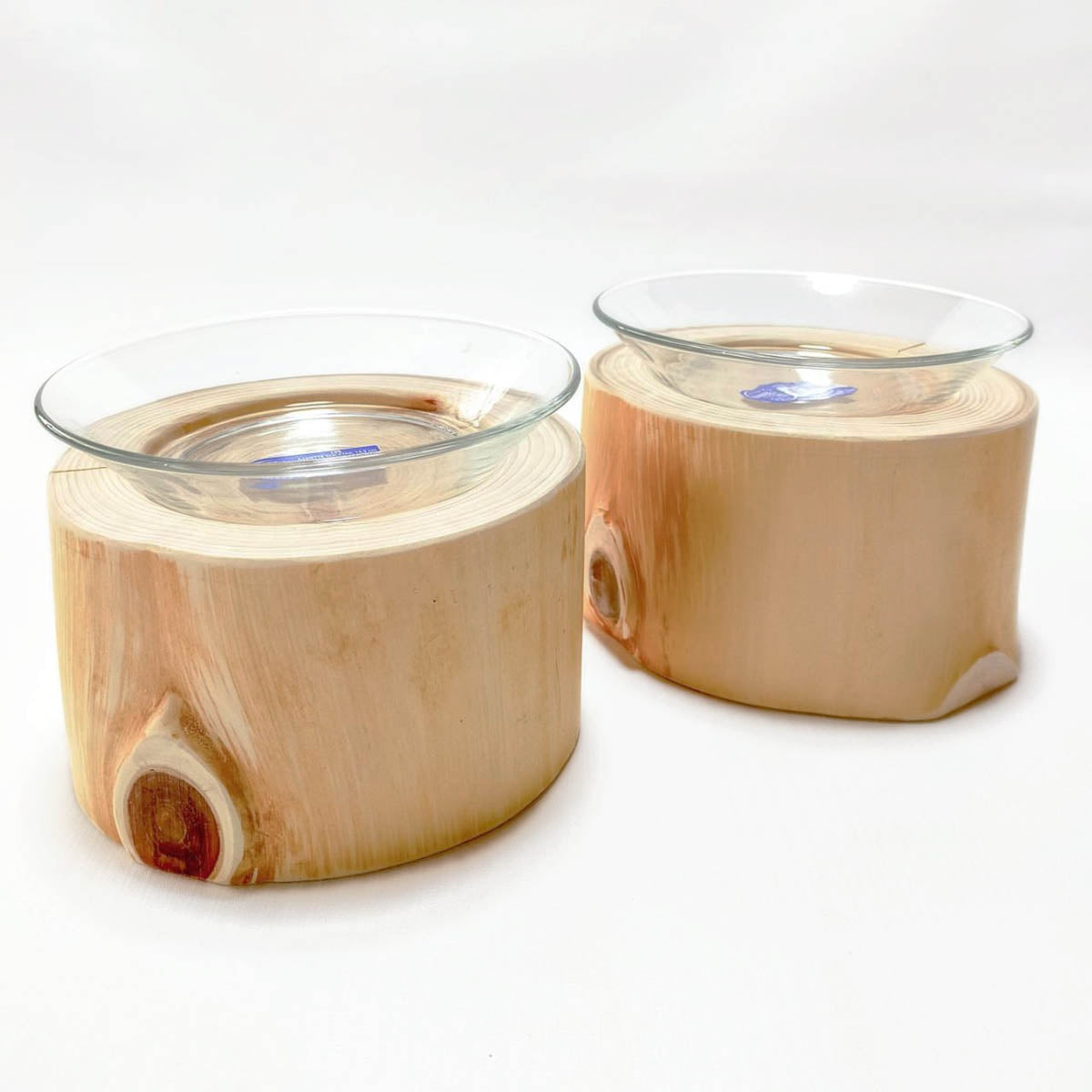 【Felesto フェレスト】Log Bowl ヒノキのログボウル 丸太の餌台 ごはん専用 耐熱ガラスボウル付
