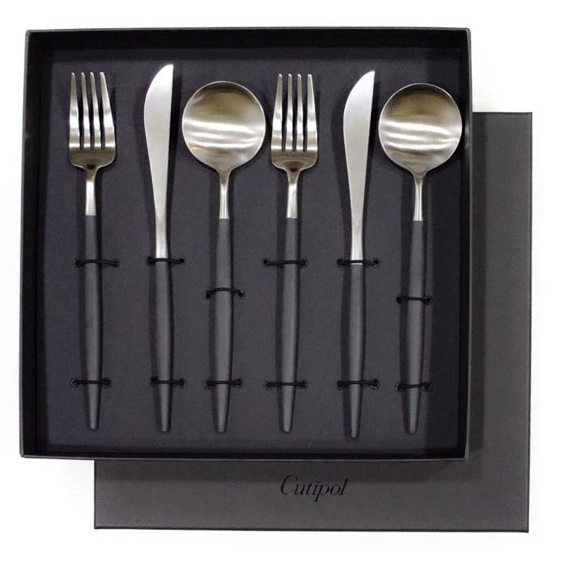 【Cutipol クチポール】GOA フォーク ナイフ スプーン 6本セット ブラック シルバー