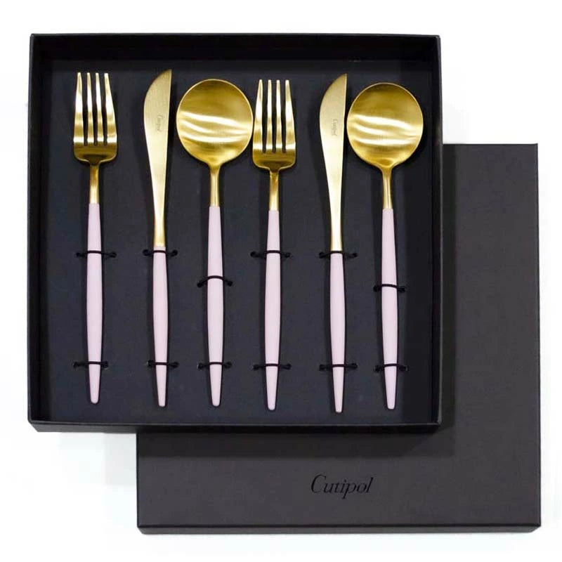 【Cutipol クチポール】GOA フォーク ナイフ スプーン 6本セット ピンク ゴールド