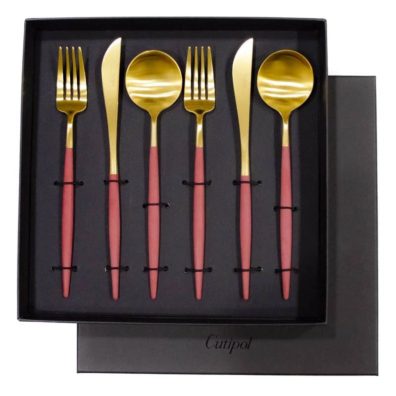 【Cutipol クチポール】GOA フォーク ナイフ スプーン 6本セット レッド ゴールド
