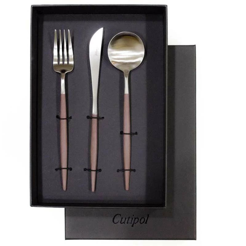 【Cutipol クチポール】GOA フォーク ナイフ スプーン 3本セット ブラウン シルバー