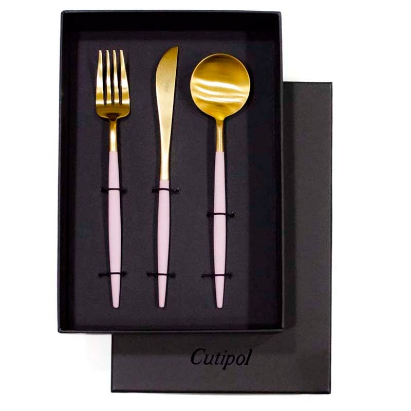 【Cutipol クチポール】GOA フォーク ナイフ スプーン 3本セット ピンク ゴールド