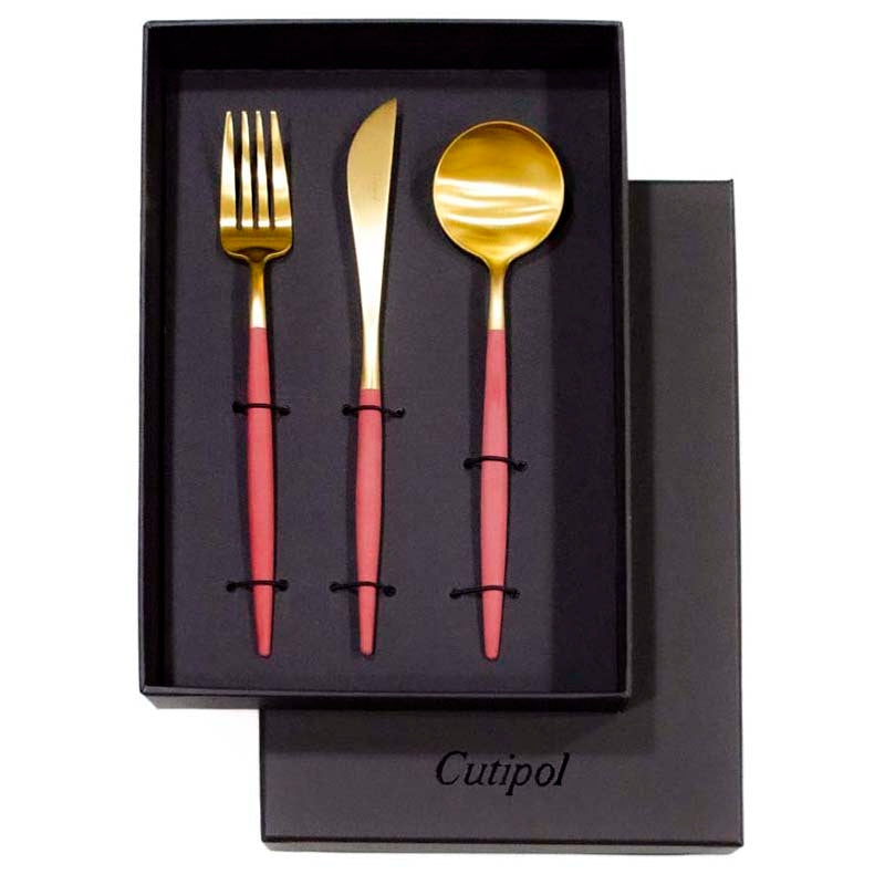 【Cutipol クチポール】GOA フォーク ナイフ スプーン 3本セット レッド ゴールド
