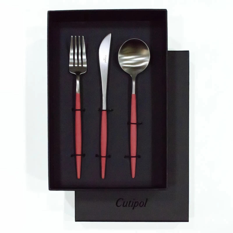 【Cutipol クチポール】GOA フォーク ナイフ スプーン 3本セット レッド シルバー