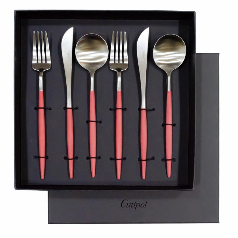 【Cutipol クチポール】GOA フォーク ナイフ スプーン 6本セット レッド シルバー