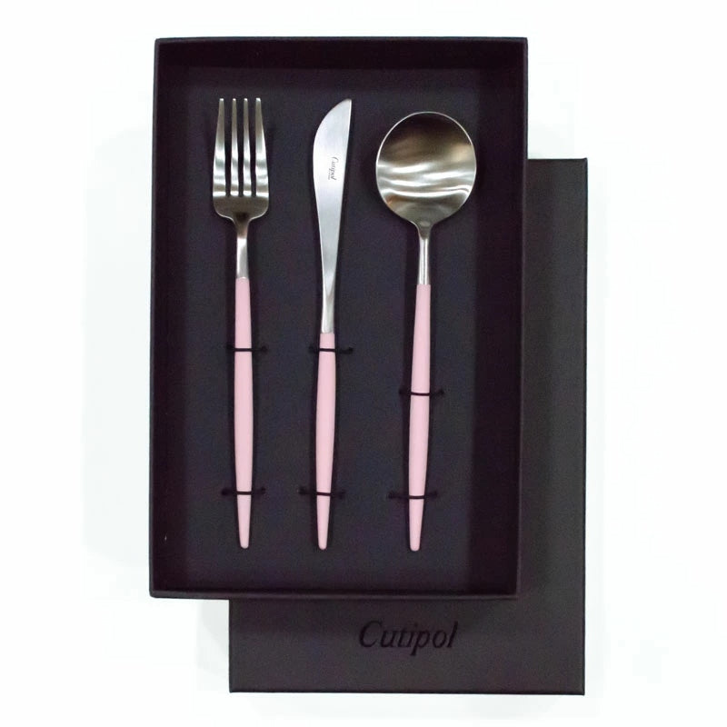 【Cutipol クチポール】GOA フォーク ナイフ スプーン 3本セット ピンク シルバー
