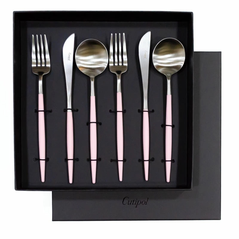 【Cutipol クチポール】GOA フォーク ナイフ スプーン 6本セット ピンク シルバー