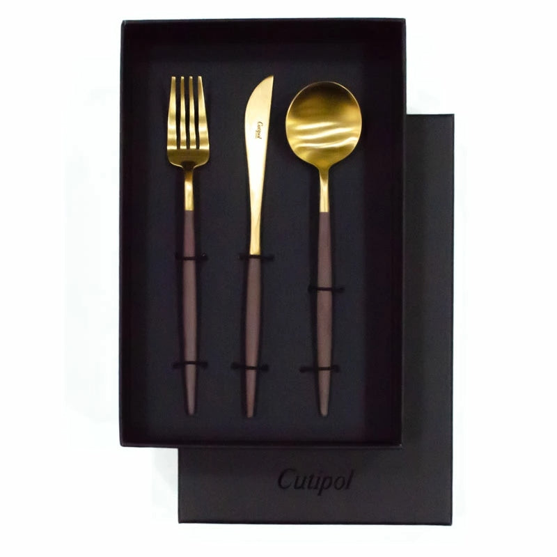【Cutipol クチポール】GOA フォーク ナイフ スプーン 3本セット ブラウン ゴールド