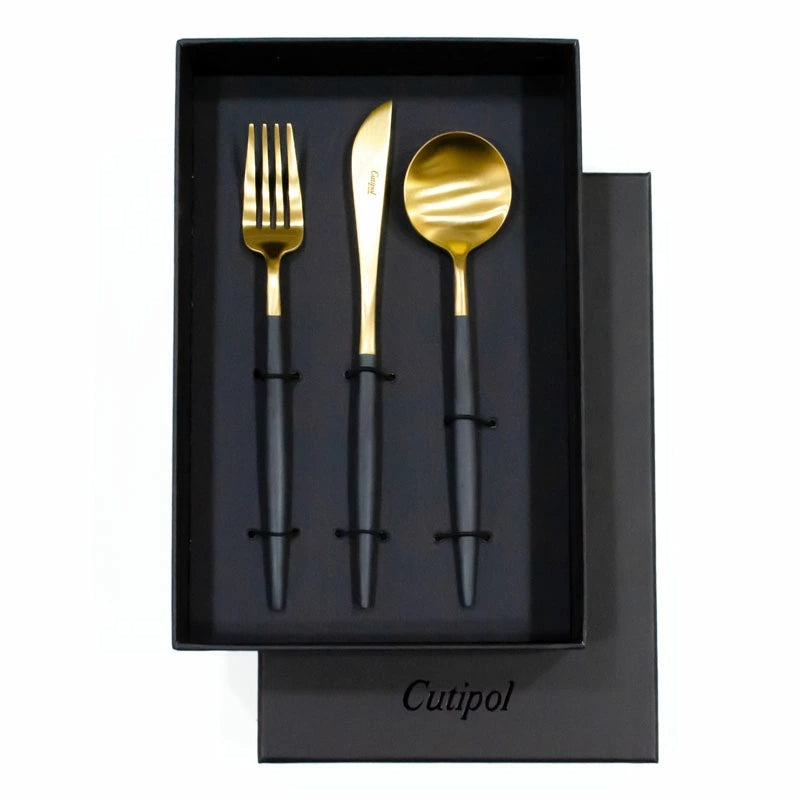 【Cutipol クチポール】GOA フォーク ナイフ スプーン 3本セット ブラック ゴールド