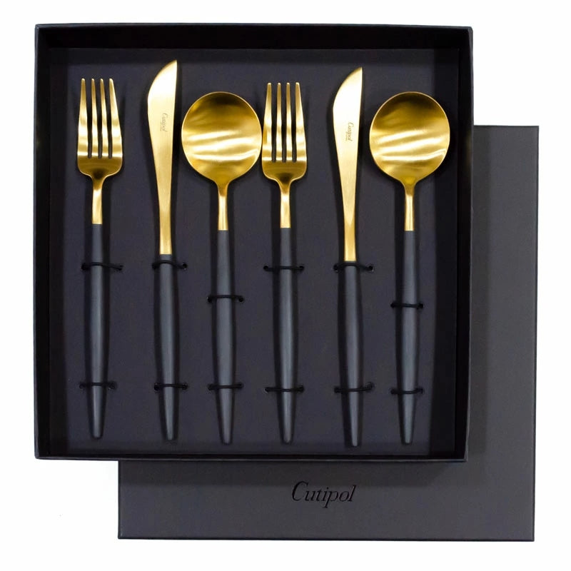 【Cutipol クチポール】GOA フォーク ナイフ スプーン 6本セット ブラック ゴールド