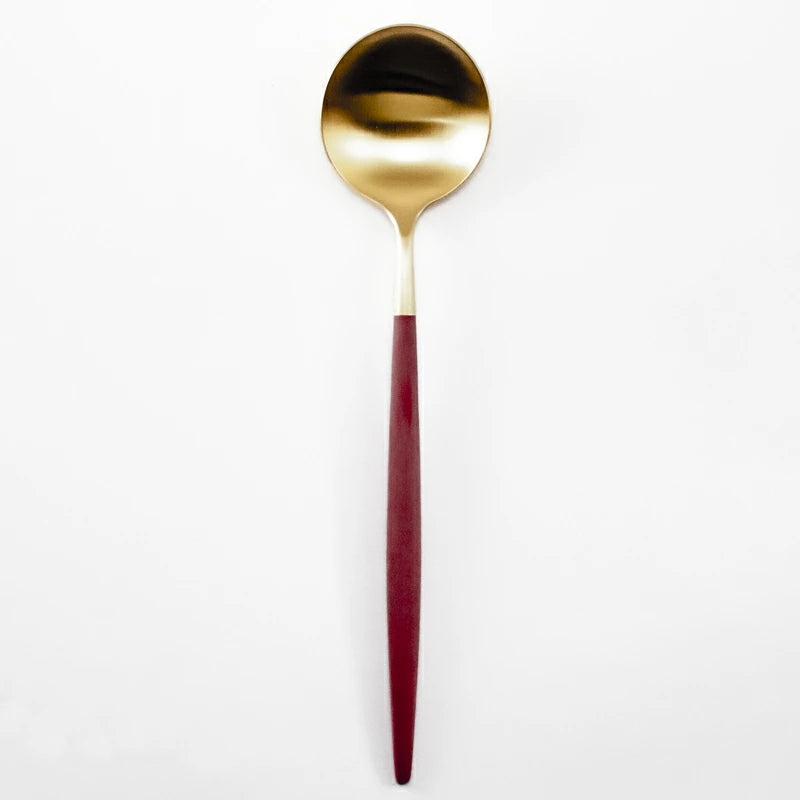 【Cutipol クチポール】GOA フォーク ナイフ スプーン 6本セット レッド ゴールド