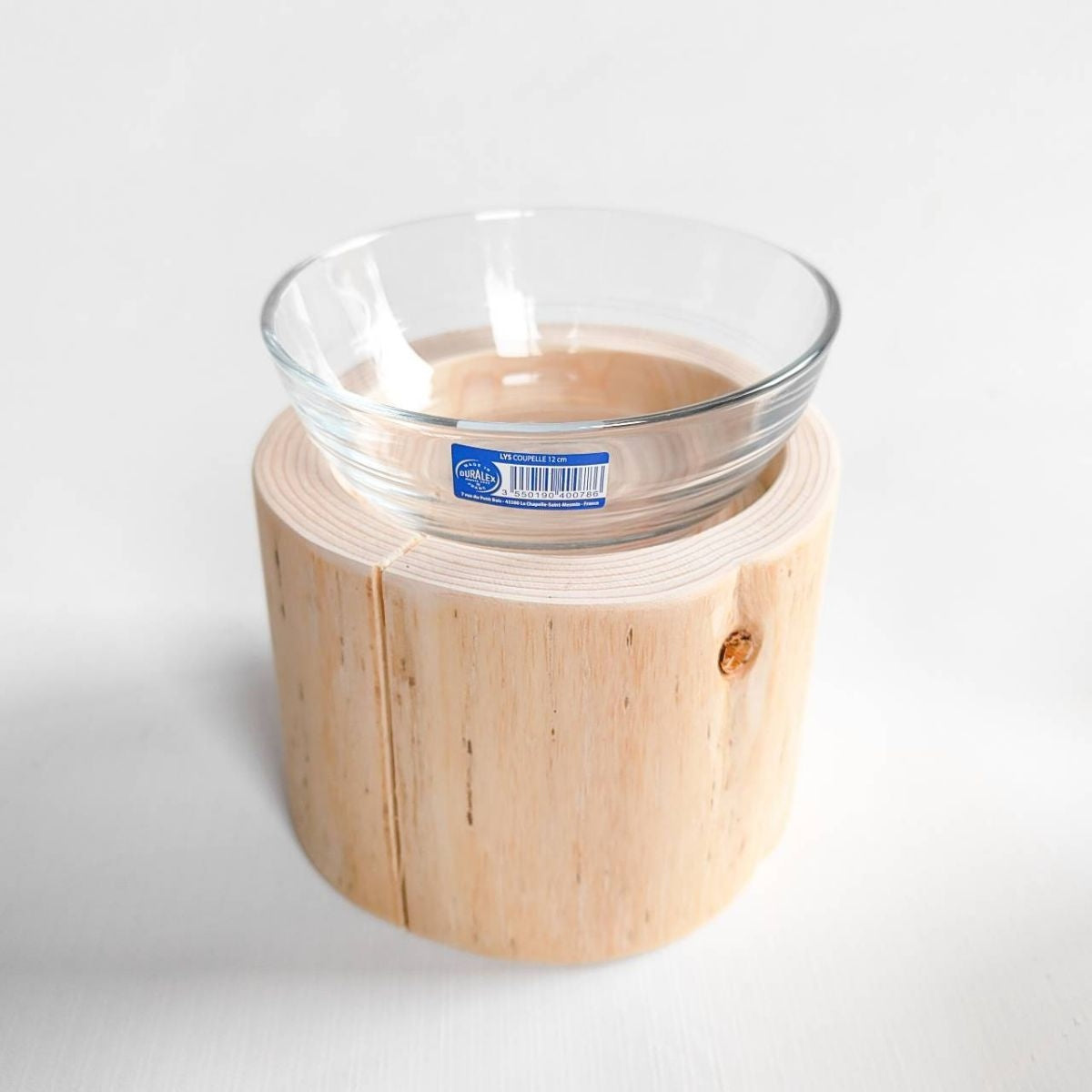 【Felesto フェレスト】Log Bowl ヒノキのログボウル 丸太の餌台 ごはんお水兼用 耐熱ガラスボウル付