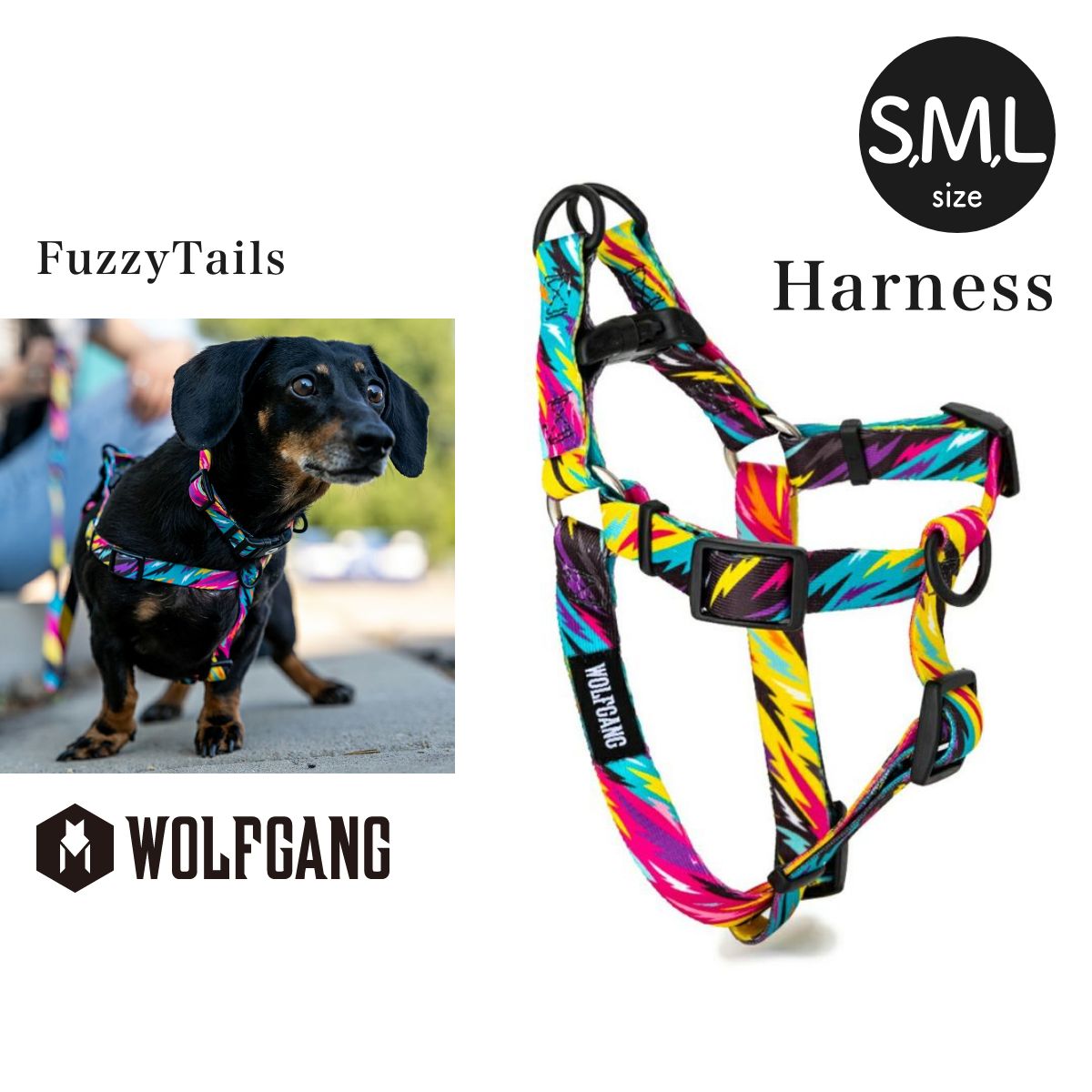 【WOLFGANG MAN & BEAST ウルフギャング マン&ビースト】ハーネス FuzzyTails Harness(S M L size 胴囲:30〜76cm)