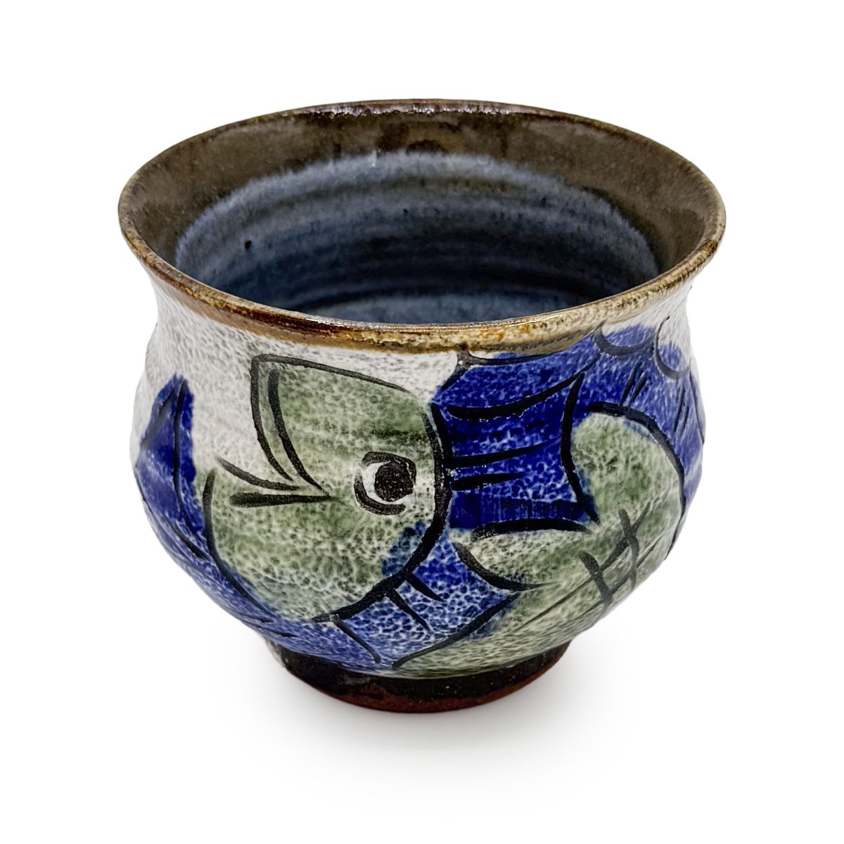 【日高見窯】いっぷく碗 掻き落とし魚 作家物 鈴木由香