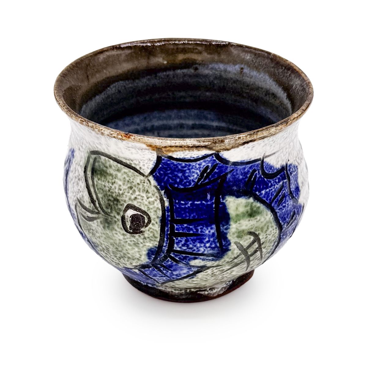 【日高見窯】いっぷく碗 掻き落とし魚 作家物 鈴木由香