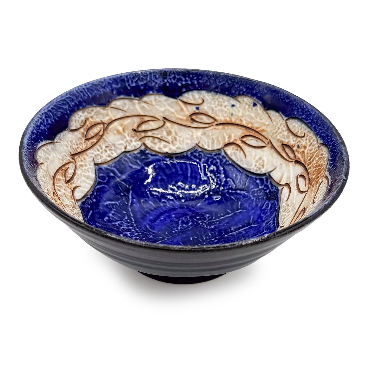 【日高見窯】小鉢(大)ルリ唐草 作家物 鈴木由香