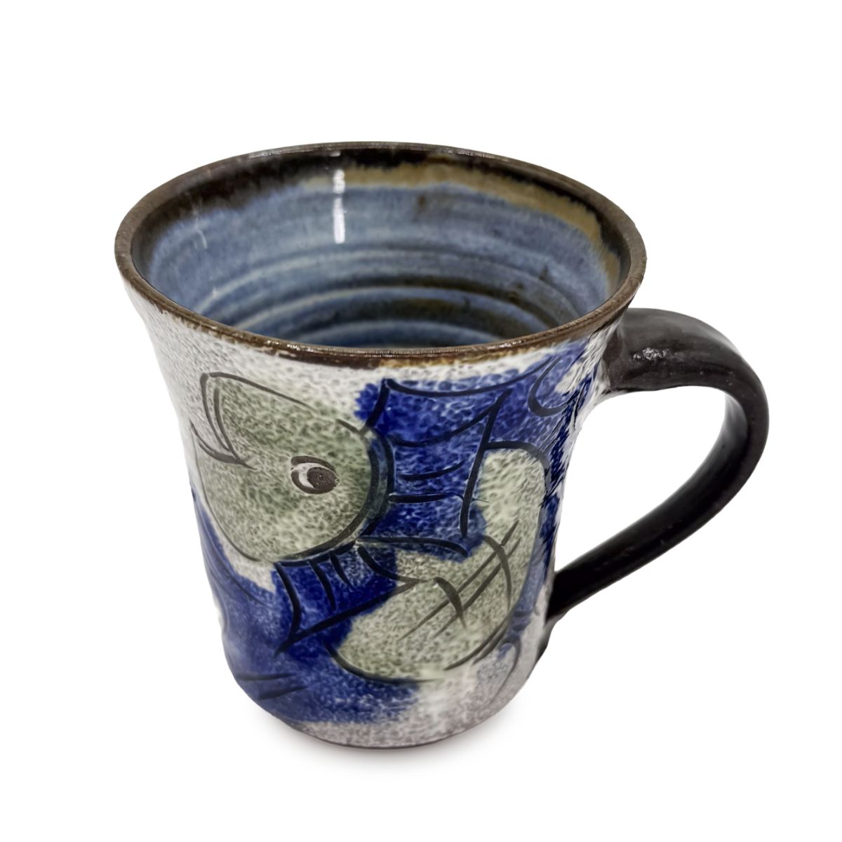 【日高見窯】マグカップ 掻き落とし魚 作家物 鈴木由香