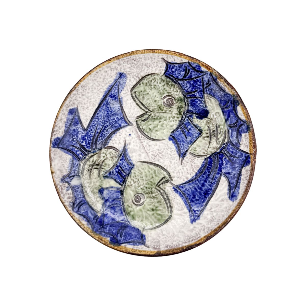 【日高見窯】五寸皿 掻き落とし魚 作家物 鈴木由香