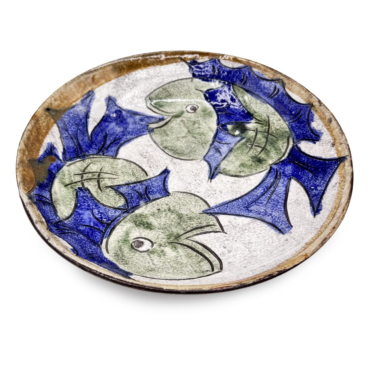 【日高見窯】八寸皿 掻き落とし魚 作家物 鈴木由香