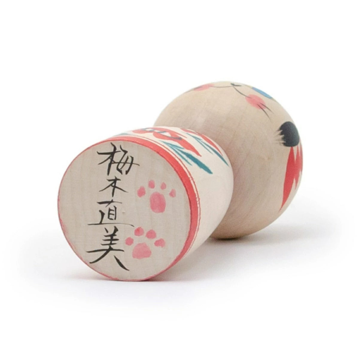 【蔵王高湯系 梅木直美】 創作こけし ネコこけし 3寸 約9cm 赤 青目