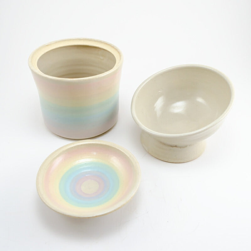 【ジェームス・オペ 雷窯】ペット用フードボウル 3点セット(底あり) 約13cm パステルレインボー
