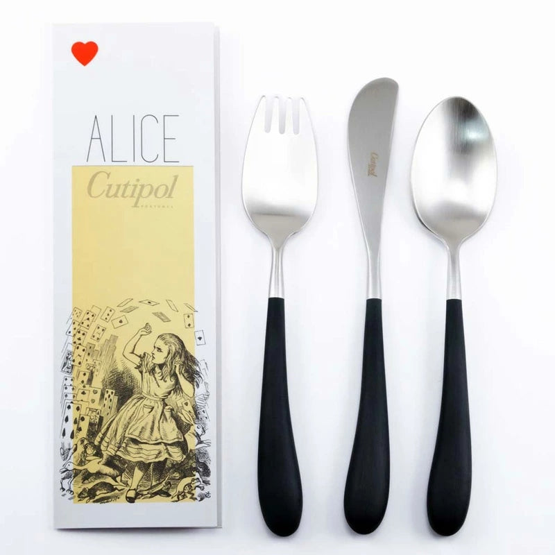 【Cutipol クチポール】Alice フォーク ナイフ スプーン 3本セット ブラック シルバー