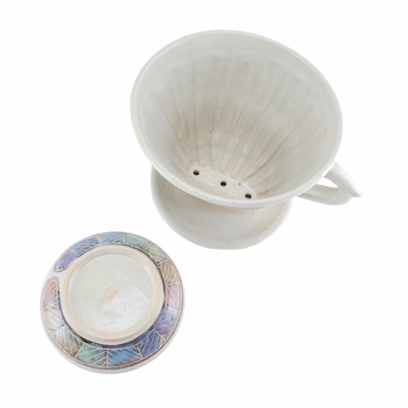 【ジェームス・オペ 雷窯】ヘリンボーン ドリッパー(皿付)約9.5cm パステルレインボー