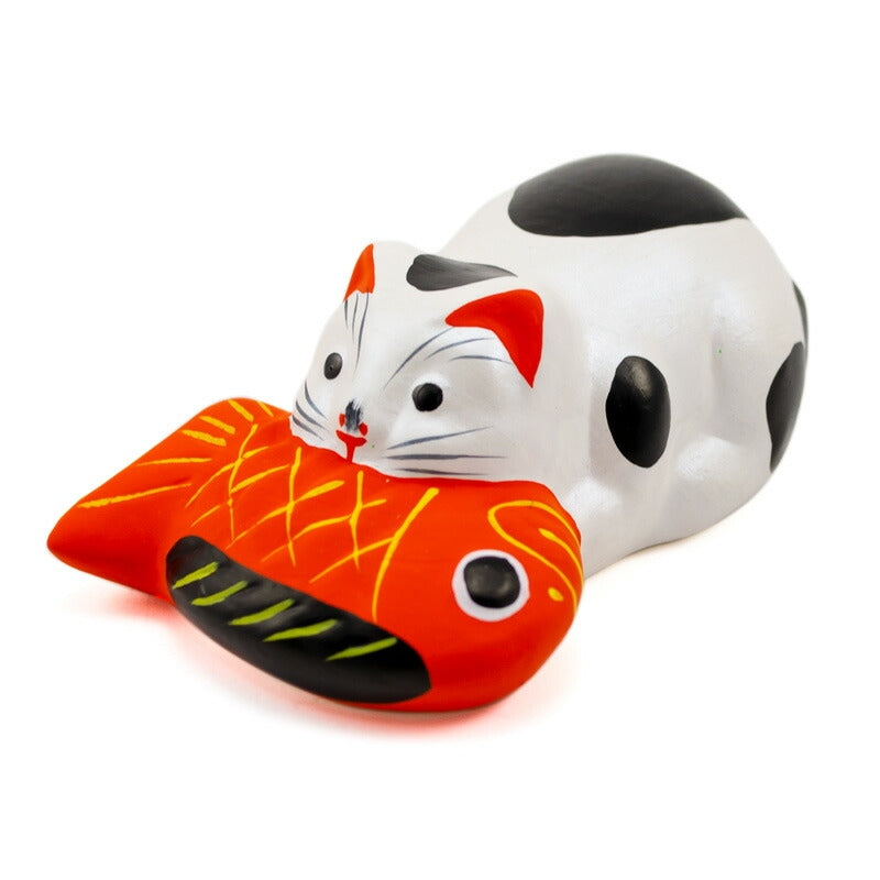 【つつみのおひなっこや】 堤人形 鯛引き寄せ猫 白猫 幅8.5cm