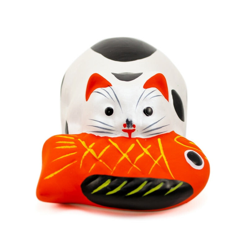 【つつみのおひなっこや】 堤人形 鯛引き寄せ猫 白猫 幅8.5cm