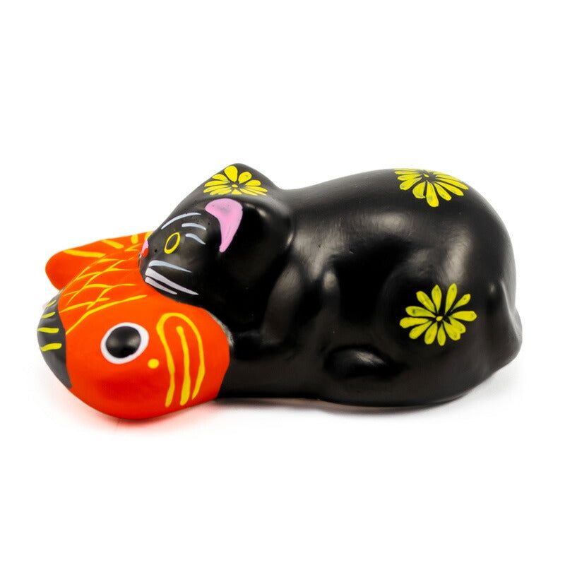 【つつみのおひなっこや】 堤人形 鯛引き寄せ猫 黒猫 幅8.5cm