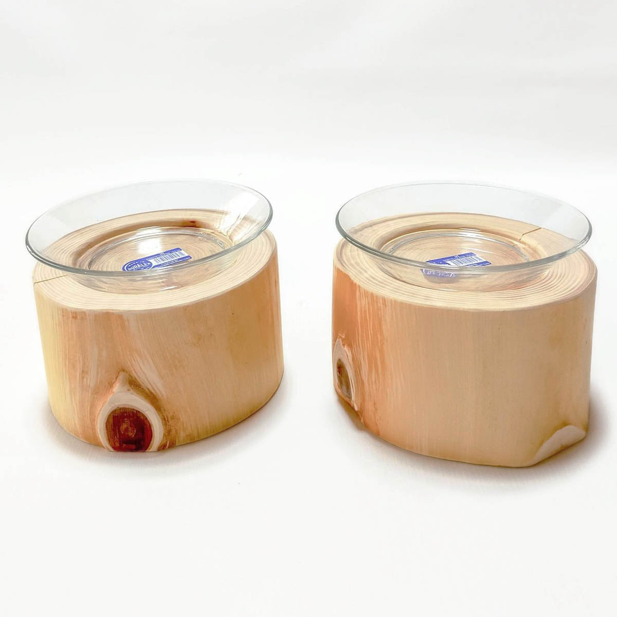 【Felesto フェレスト】Log Bowl ヒノキのログボウル 丸太の餌台 ごはん専用 耐熱ガラスボウル付