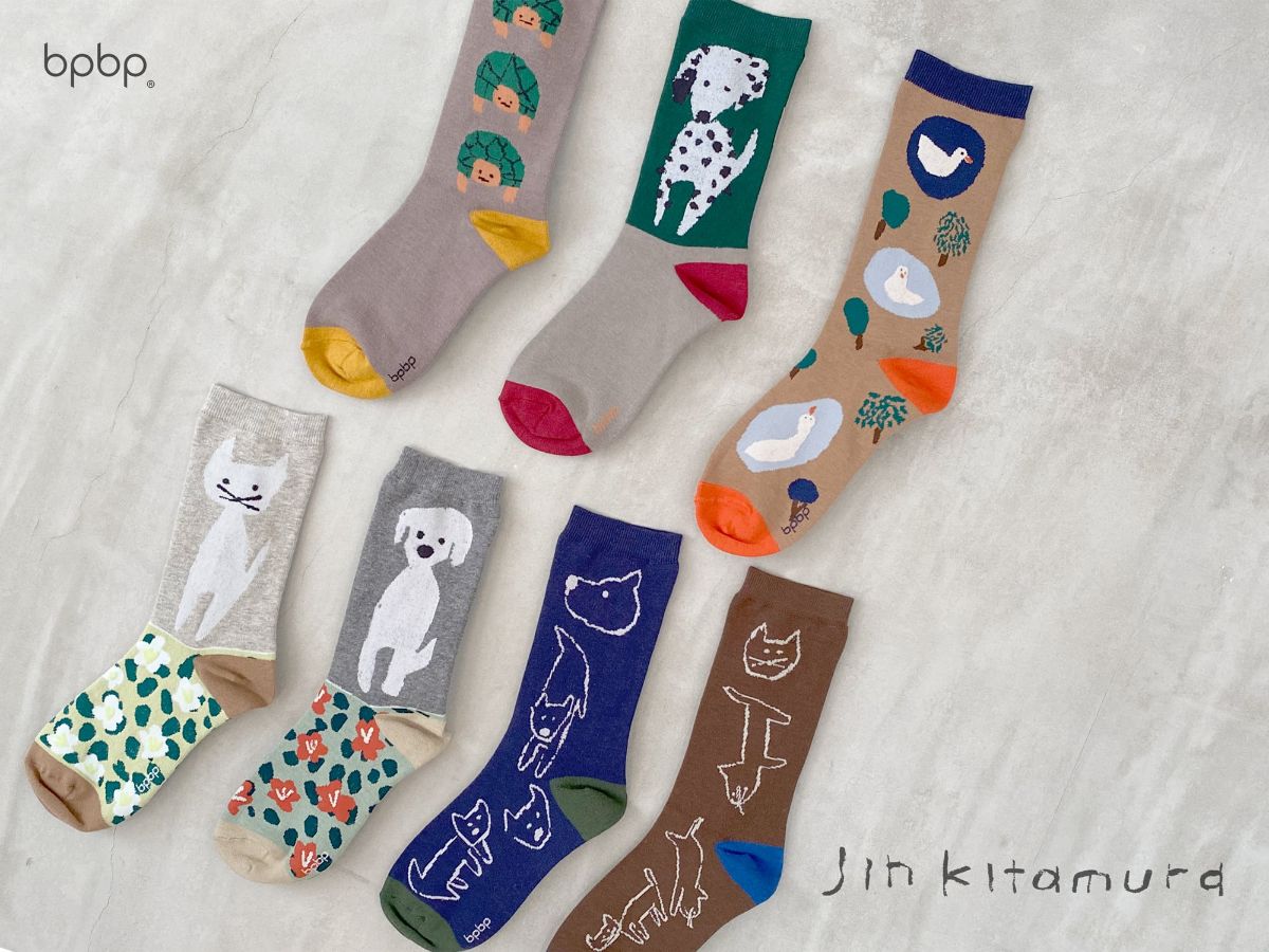 【JIN KITAMURA / 北村人×bpbp】SOCKS DOG IN FLOWER GARDEN 犬とお花畑 ソックス