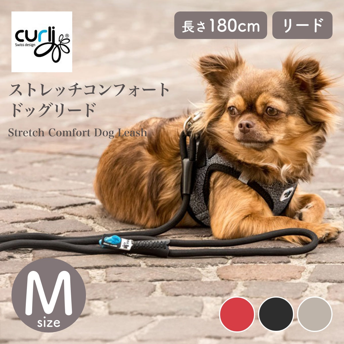 【Curli カーリー】ストレッチコンフォートドッグリード Mサイズ 小型犬 リード マナー袋フォルダー ストレッチ
