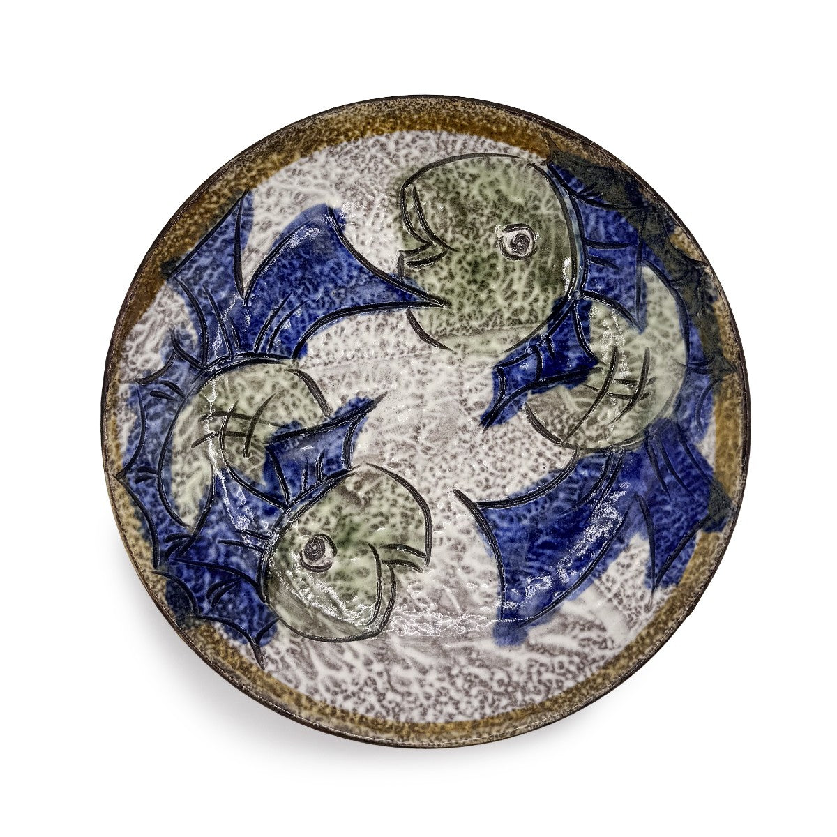 【日高見窯】カップ&ソーサー 掻き落とし魚 鈴木由香