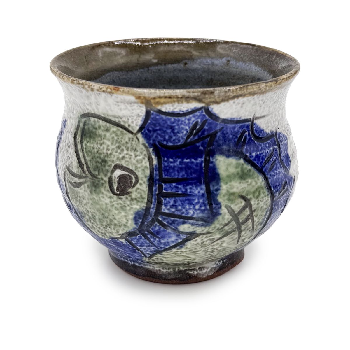 【日高見窯】いっぷく碗 掻き落とし魚 作家物 鈴木由香