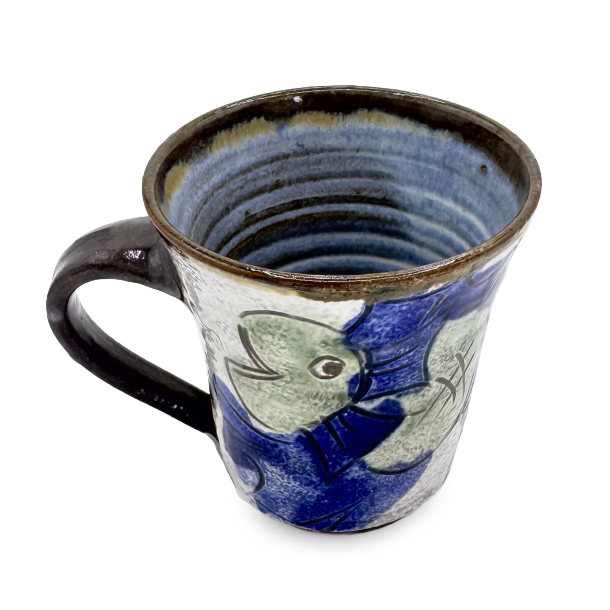【日高見窯】マグカップ 掻き落とし魚 作家物 鈴木由香