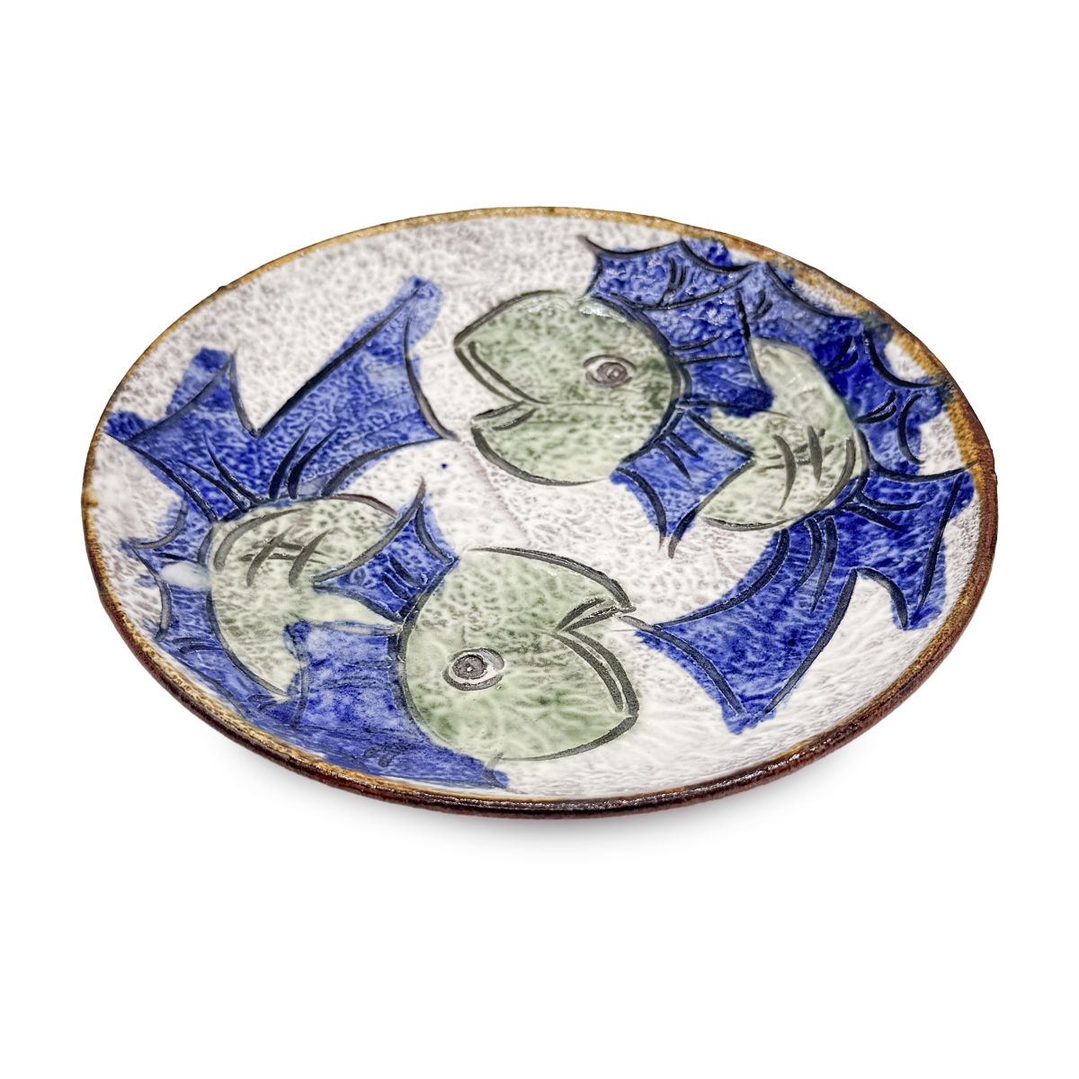 【日高見窯】五寸皿 掻き落とし魚 作家物 鈴木由香