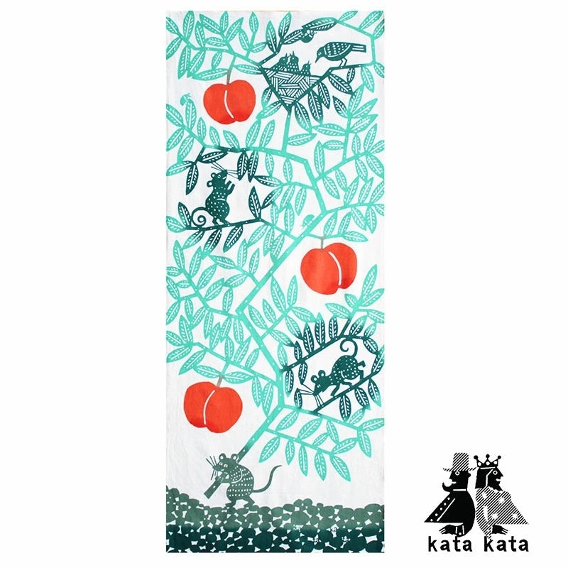 【kata kata カタカタ】手ぬぐい 注染め ねずみと桃