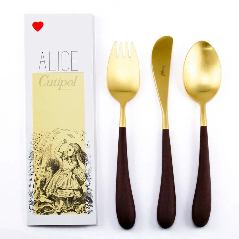 【Cutipol クチポール】Alice フォーク ナイフ スプーン 3本セット ブラウン ゴールド