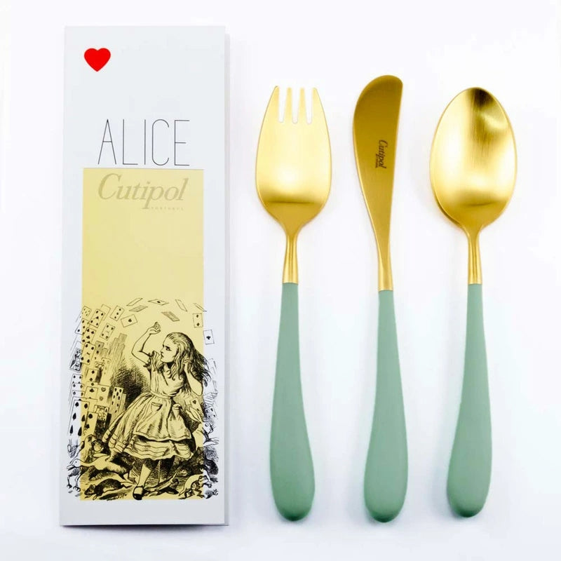 【Cutipol クチポール】Alice フォーク ナイフ スプーン 3本セット セラドン ゴールド