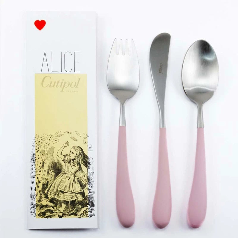 【Cutipol クチポール】Alice フォーク ナイフ スプーン 3本セット ピンク シルバー
