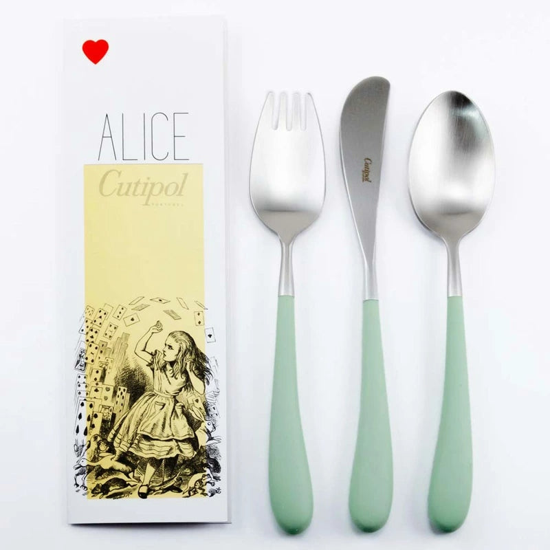 【Cutipol クチポール】Alice フォーク ナイフ スプーン 3本セット セラドン シルバー