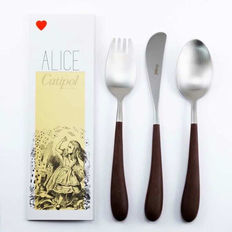 【Cutipol クチポール】Alice フォーク ナイフ スプーン 3本セット ブラウン シルバー