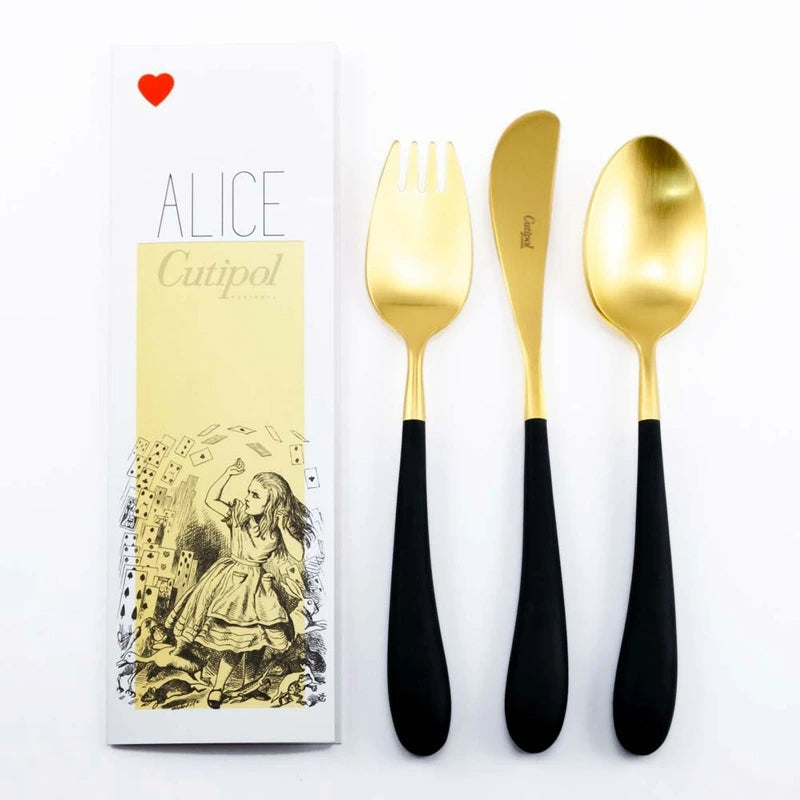 【Cutipol クチポール】Alice フォーク ナイフ スプーン 3本セット ブラック ゴールド