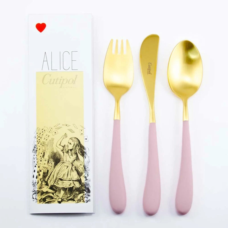 【Cutipol クチポール】Alice フォーク ナイフ スプーン 3本セット ピンク ゴールド