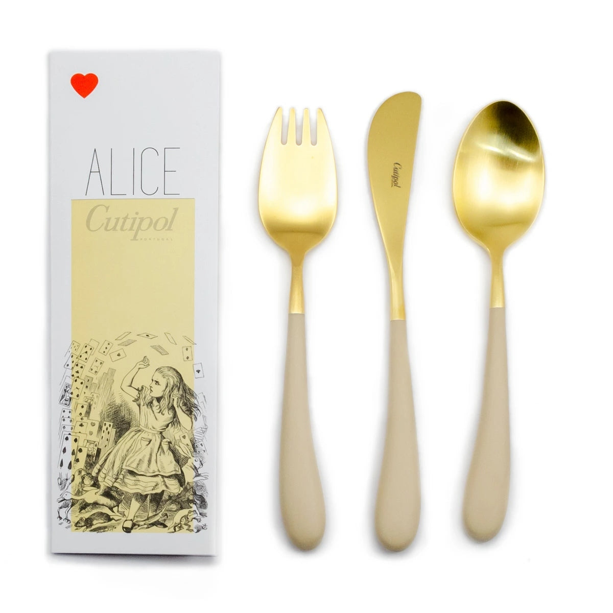 【Cutipol クチポール】Alice フォーク ナイフ スプーン 3本セット アイボリー ゴールド