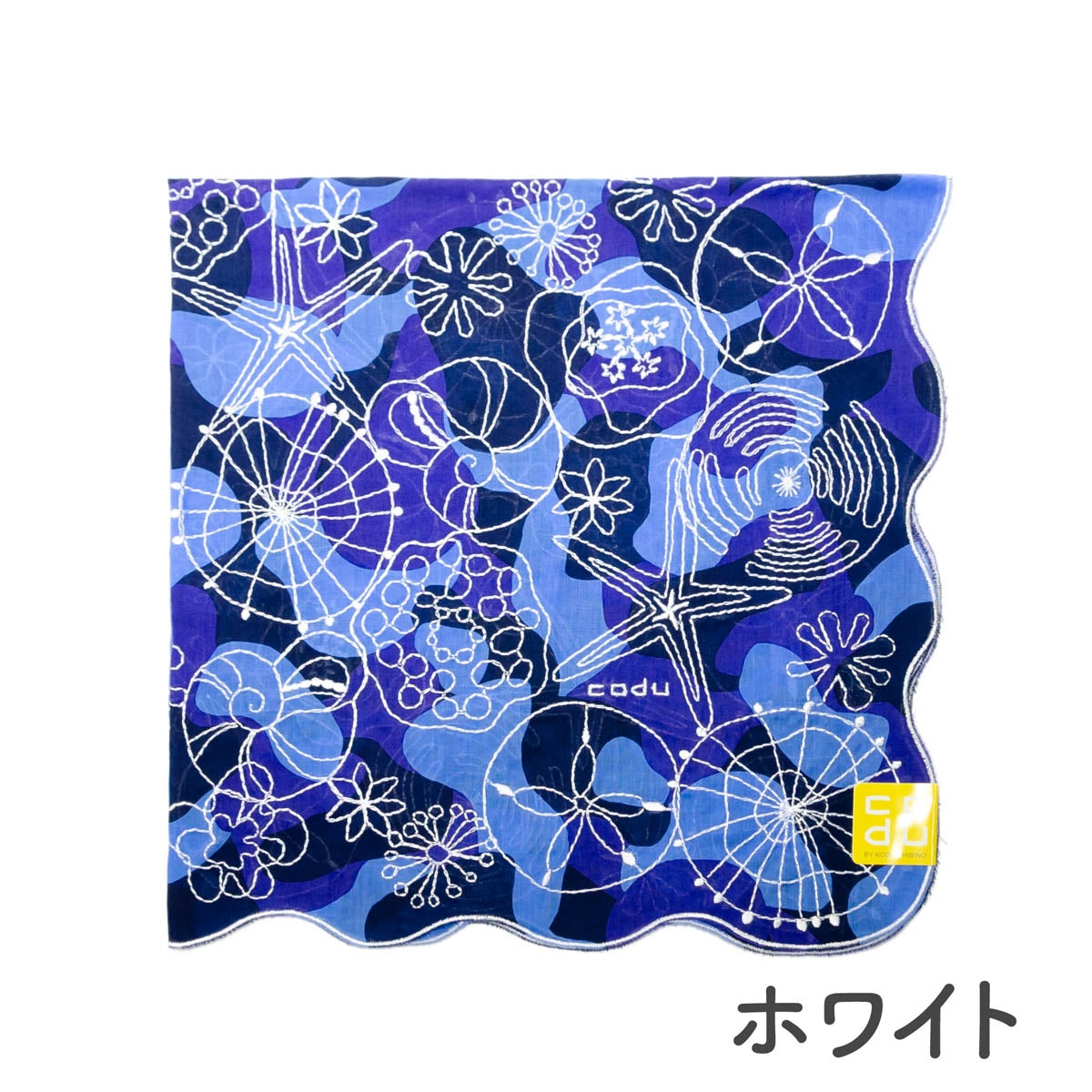 【KODUE HIBINO ひびのこづえ】大判ハンカチ クラゲ 全面刺繍 48×48cm