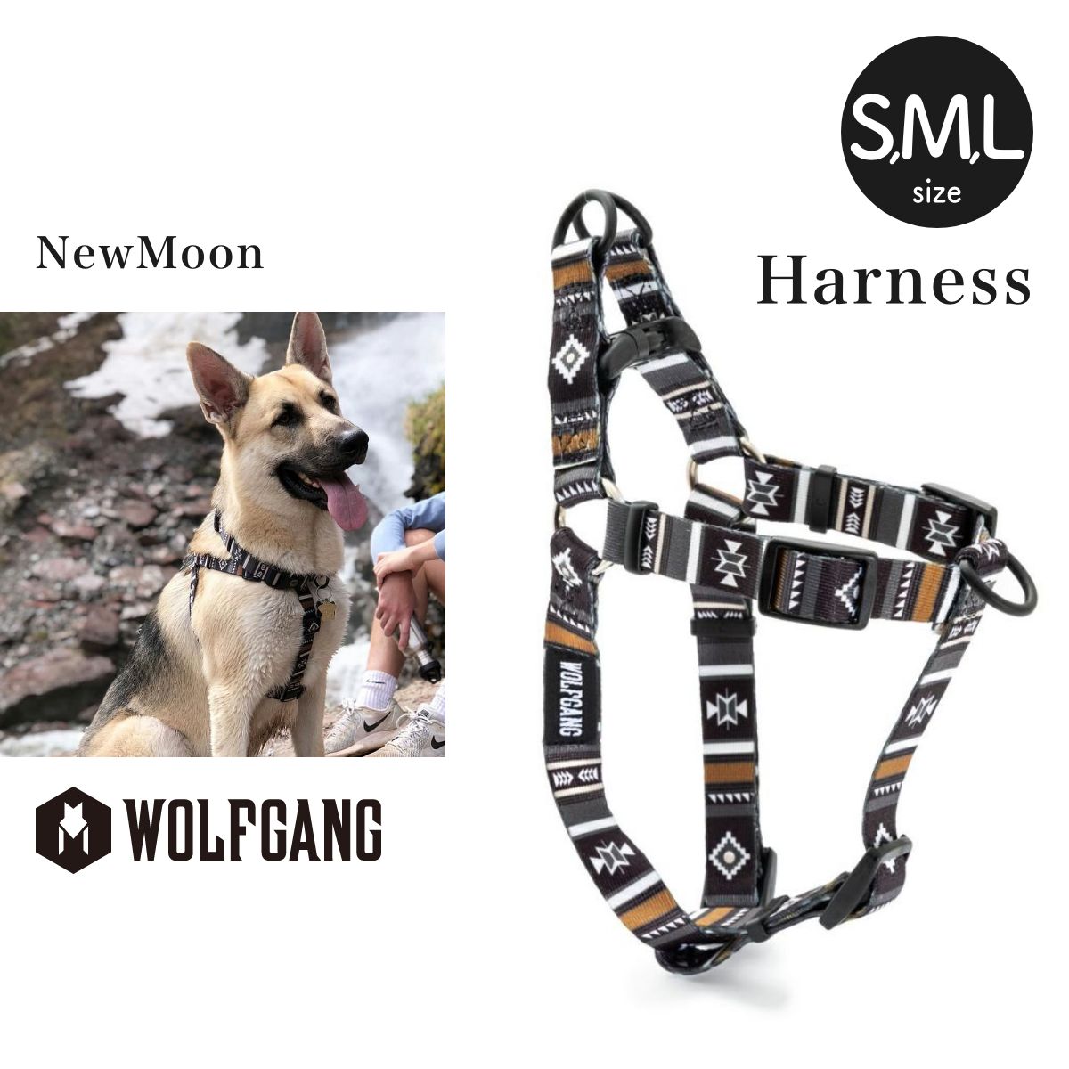 【WOLFGANG MAN & BEAST ウルフギャング マン＆ビースト】ハーネス  NewMoon Harness（S M L size 胴囲：30〜76cm） (コピー)